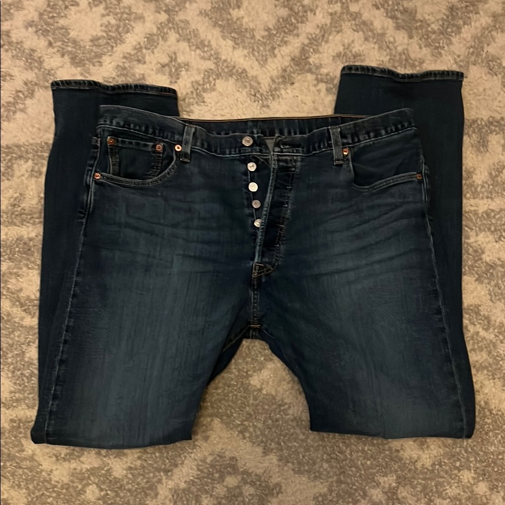 Levi’s 501 Blue Jeans with Button Fly and Contrast Stitching